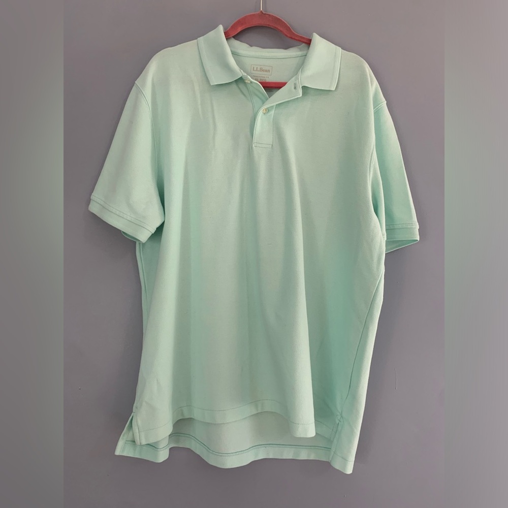 LL Bean Mens Polo Shirt Size XL 2 Button Shortsleeved Light Green 100% C…